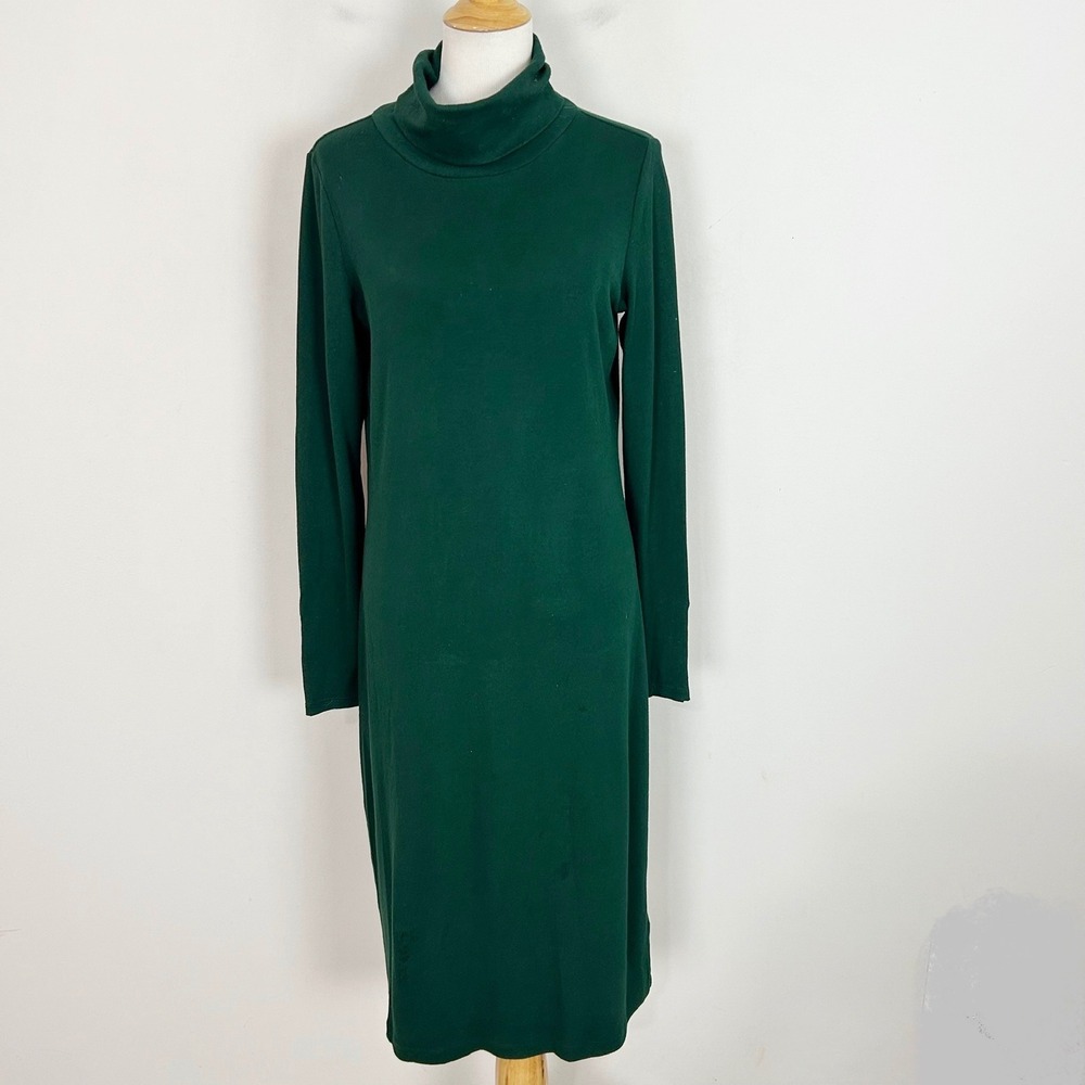 Lauren Ralph Lauren Midi Dress Green Turtleneck Long Sleeve Size 14 Women